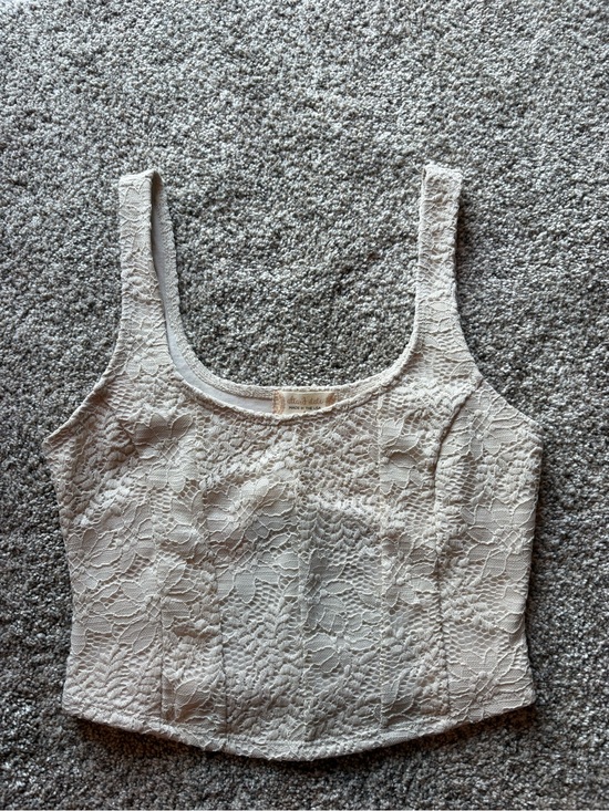 Altar'd State Tops - Altar'd State Cream Floral Lace Cropped Tank